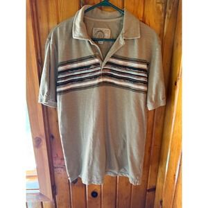GH Bass Earth Mens Large Tan Textured Cotton Striped Short Sleeve Polosize Large